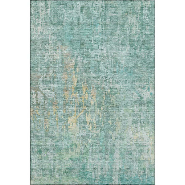 HomeRoots 9' X 12' Teal and Gold Abstract Area Rug - Washable, Stain Resistant & UV Protected for Modern Homes 692285