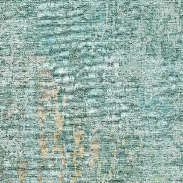 HomeRoots 9' X 12' Teal and Gold Abstract Area Rug - Washable, Stain Resistant & UV Protected for Modern Homes 692285