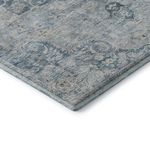 HomeRoots 8' X 8' Blue And Ivory Floral Round Rug – Machine Washable, UV Protected, Stain Resistant Comfort 692289
