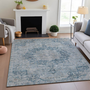 HomeRoots 8' Blue And Ivory Floral Washable Area Rug - Stain Resistant, UV Protected, Perfect for Busy Homes! 692290