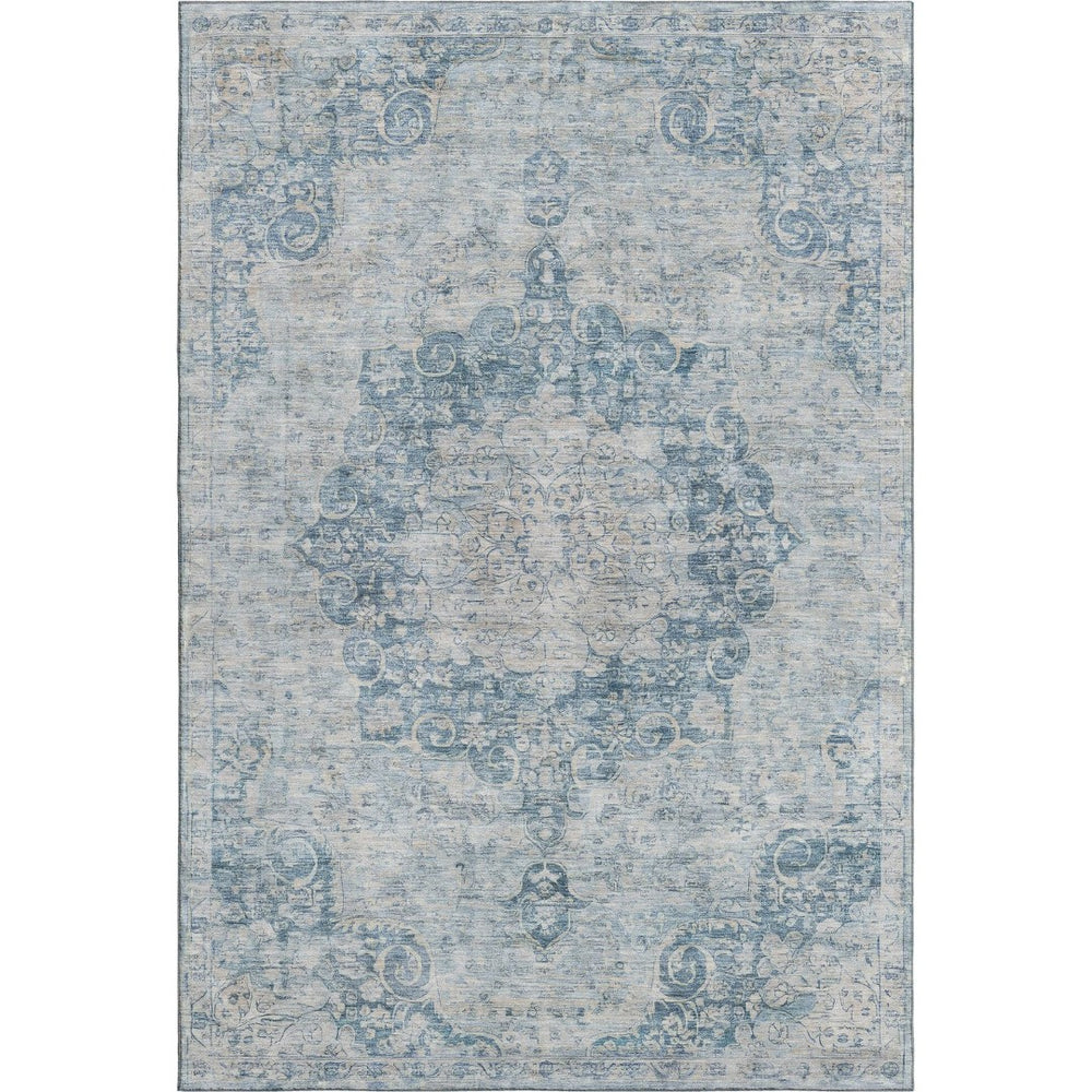 HomeRoots 8' Blue And Ivory Floral Washable Area Rug - Stain Resistant, UV Protected, Perfect for Busy Homes! 692290