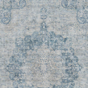 HomeRoots 8' Blue And Ivory Floral Washable Area Rug - Stain Resistant, UV Protected, Perfect for Busy Homes! 692290