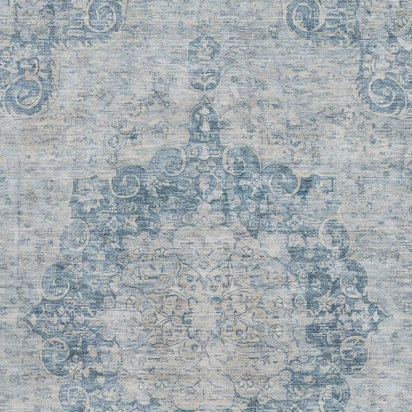 HomeRoots 8' Blue And Ivory Floral Washable Area Rug - Stain Resistant, UV Protected, Perfect for Busy Homes! 692290