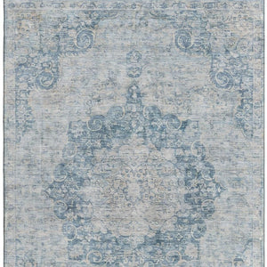 HomeRoots 8' Blue And Ivory Floral Washable Area Rug - Stain Resistant, UV Protected, Perfect for Busy Homes! 692290