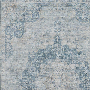 HomeRoots 9' X 12' Blue And Ivory Floral Area Rug – Washable, UV Protected, Durable Design for Every Space 692291