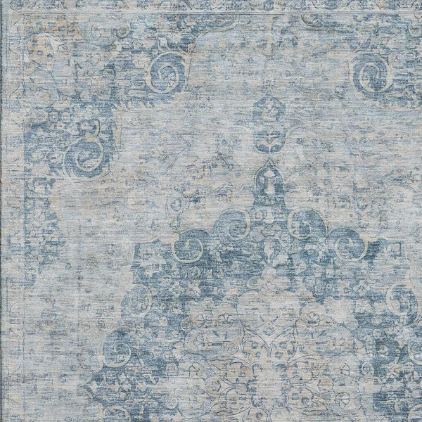 HomeRoots 9' X 12' Blue And Ivory Floral Area Rug – Washable, UV Protected, Durable Design for Every Space 692291