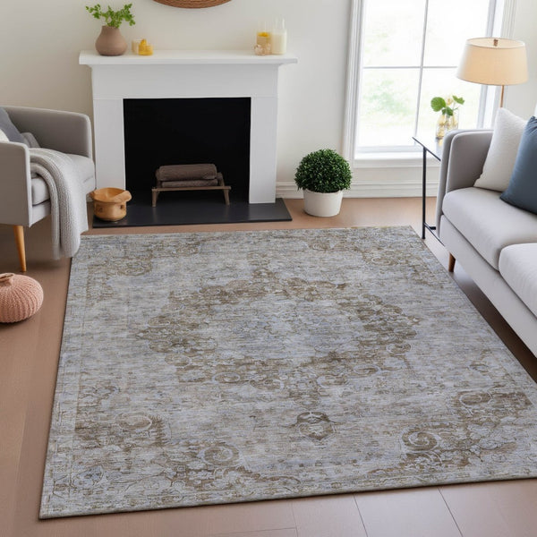 HomeRoots 5' X 8' Chocolate and Beige Oriental Area Rug – Washable, Stain-Resistant, UV Protected Elegance 692294