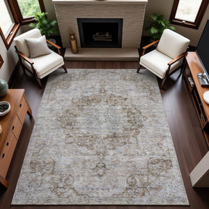 HomeRoots 5' X 8' Chocolate and Beige Oriental Area Rug – Washable, Stain-Resistant, UV Protected Elegance 692294