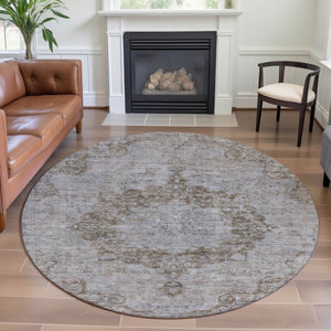 HomeRoots 8' X 8' Chocolate & Beige Oriental Round Rug – Washable, UV-Protected, Stylish & Durable for Homes 692295