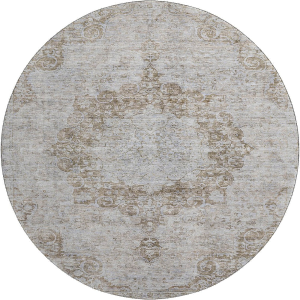HomeRoots 8' X 8' Chocolate & Beige Oriental Round Rug – Washable, UV-Protected, Stylish & Durable for Homes 692295
