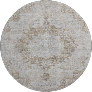 HomeRoots 8' X 8' Chocolate & Beige Oriental Round Rug – Washable, UV-Protected, Stylish & Durable for Homes 692295