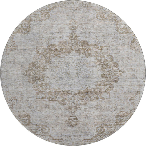 HomeRoots 8' X 8' Chocolate & Beige Oriental Round Rug – Washable, UV-Protected, Stylish & Durable for Homes 692295