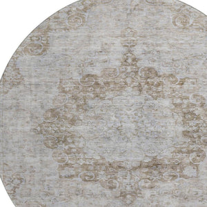 HomeRoots 8' X 8' Chocolate & Beige Oriental Round Rug – Washable, UV-Protected, Stylish & Durable for Homes 692295