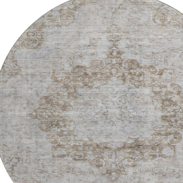 HomeRoots 8' X 8' Chocolate & Beige Oriental Round Rug – Washable, UV-Protected, Stylish & Durable for Homes 692295