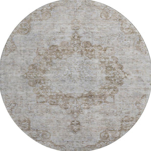 HomeRoots 8' X 8' Chocolate & Beige Oriental Round Rug – Washable, UV-Protected, Stylish & Durable for Homes 692295