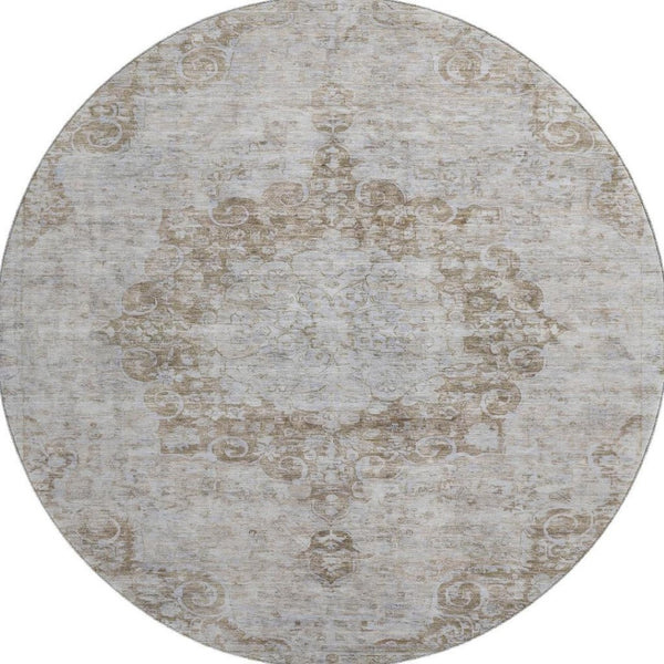 HomeRoots 8' X 8' Chocolate & Beige Oriental Round Rug – Washable, UV-Protected, Stylish & Durable for Homes 692295