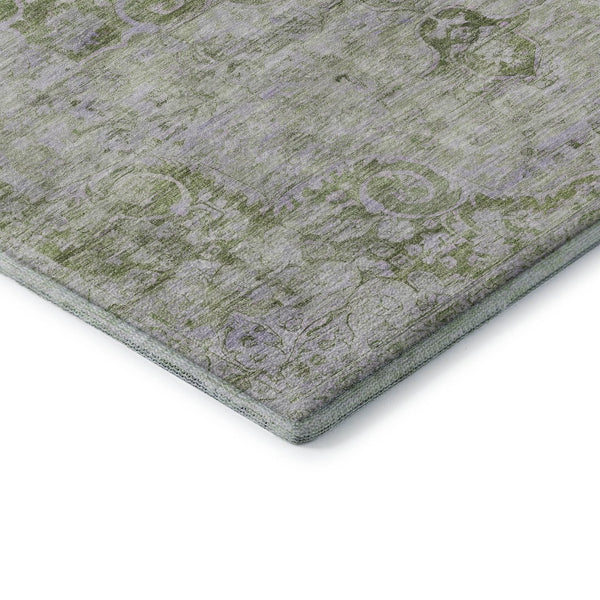 HomeRoots 5' X 8' Olive Green & Silver Oriental Area Rug - Washable, UV Protected, Stylish & Durable Design! 692300