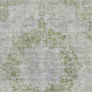 HomeRoots 5' X 8' Olive Green & Silver Oriental Area Rug - Washable, UV Protected, Stylish & Durable Design! 692300