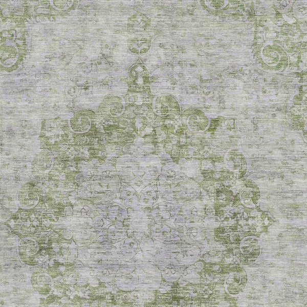 HomeRoots 5' X 8' Olive Green & Silver Oriental Area Rug - Washable, UV Protected, Stylish & Durable Design! 692300