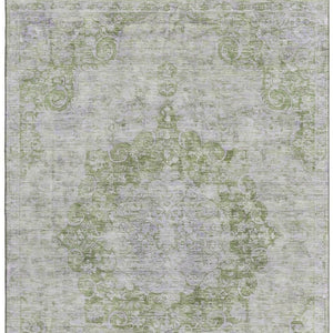 HomeRoots 5' X 8' Olive Green & Silver Oriental Area Rug - Washable, UV Protected, Stylish & Durable Design! 692300