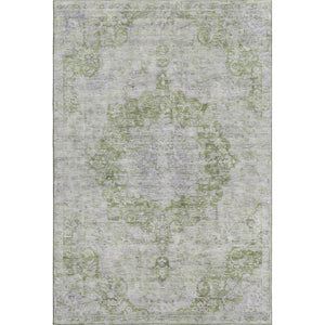 HomeRoots 8' Olive Green and Silver Oriental Area Rug - Washable, UV Protected, Durable for Homes with Kids & Pets 692302
