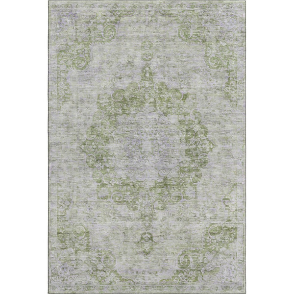 HomeRoots 8' Olive Green and Silver Oriental Area Rug - Washable, UV Protected, Durable for Homes with Kids & Pets 692302