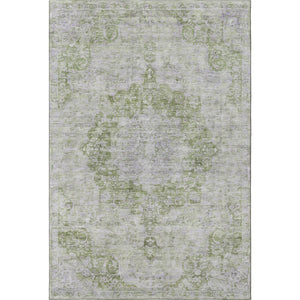HomeRoots 8' Olive Green and Silver Oriental Area Rug - Washable, UV Protected, Durable for Homes with Kids & Pets 692302