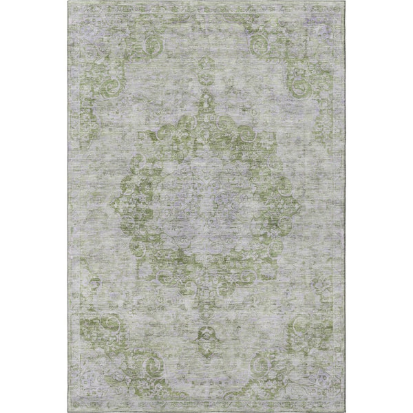 HomeRoots 8' Olive Green and Silver Oriental Area Rug - Washable, UV Protected, Durable for Homes with Kids & Pets 692302
