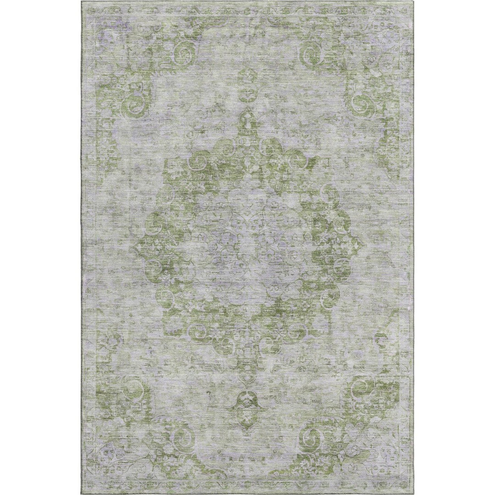 HomeRoots 9' X 12' Olive Green & Silver Oriental Area Rug - Washable, UV Protected, Durable for Busy Homes 692303