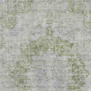 HomeRoots 10' Olive Green & Silver Oriental Washable Area Rug – UV Protected, Stain Resistant & Stylish! 692304