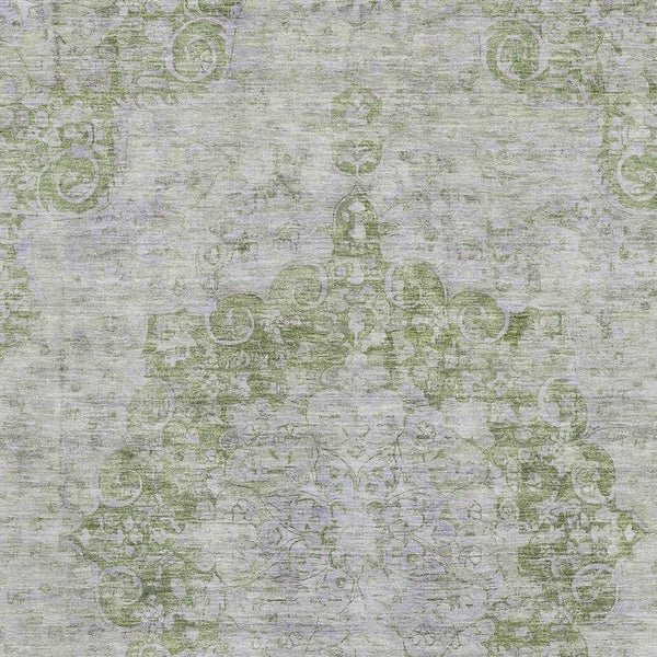 HomeRoots 10' Olive Green & Silver Oriental Washable Area Rug – UV Protected, Stain Resistant & Stylish! 692304