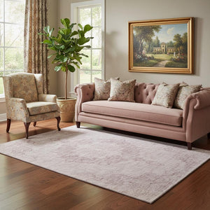 HomeRoots 5' X 8' Pink and Ivory Washable Oriental Area Rug with UV Protection - Durable, Stylish & Easy Care 692306