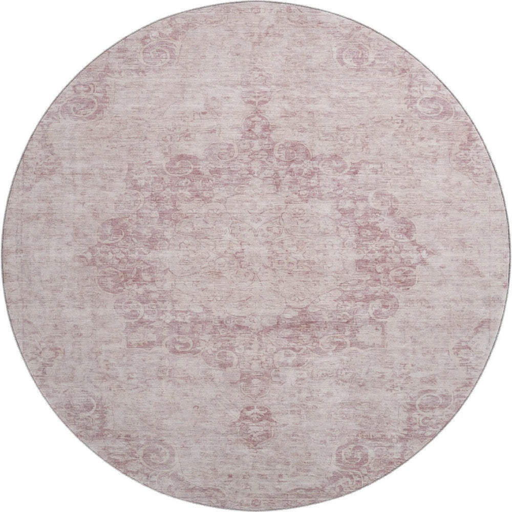 HomeRoots 8' X 8' Pink and Ivory Oriental Washable Round Rug – Elegant, Stain-Resistant, UV-Protected Design! 692307