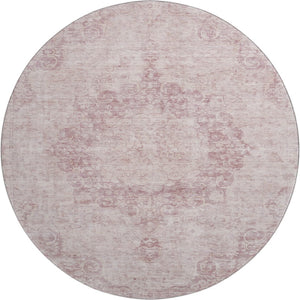 HomeRoots 8' X 8' Pink and Ivory Oriental Washable Round Rug – Elegant, Stain-Resistant, UV-Protected Design! 692307