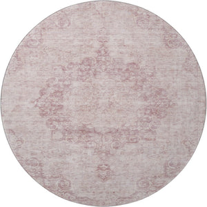 HomeRoots 8' X 8' Pink and Ivory Oriental Washable Round Rug – Elegant, Stain-Resistant, UV-Protected Design! 692307