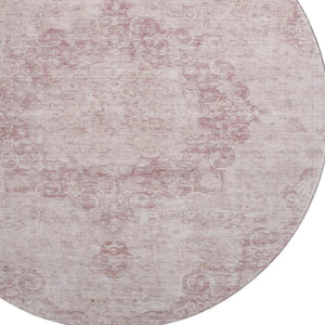 HomeRoots 8' X 8' Pink and Ivory Oriental Washable Round Rug – Elegant, Stain-Resistant, UV-Protected Design! 692307