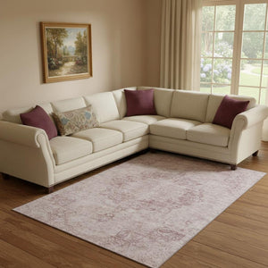 HomeRoots 8' Pink and Ivory Oriental Area Rug - Washable, UV-Protected, and Stylish for High-Traffic Spaces 692308
