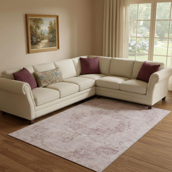 HomeRoots 8' Pink and Ivory Oriental Area Rug - Washable, UV-Protected, and Stylish for High-Traffic Spaces 692308