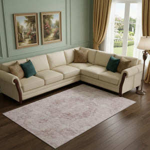 HomeRoots 9' X 12' Pink and Ivory Oriental Area Rug - Washable, Stain Resistant, UV Protected for Everyday Use 692309