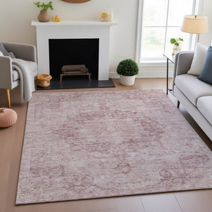 HomeRoots 10' X 14' Pink And Ivory Oriental Area Rug - Washable, UV-Protected, Stain-Resistant & Durable Design 692310