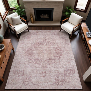 HomeRoots 10' X 14' Pink And Ivory Oriental Area Rug - Washable, UV-Protected, Stain-Resistant & Durable Design 692310
