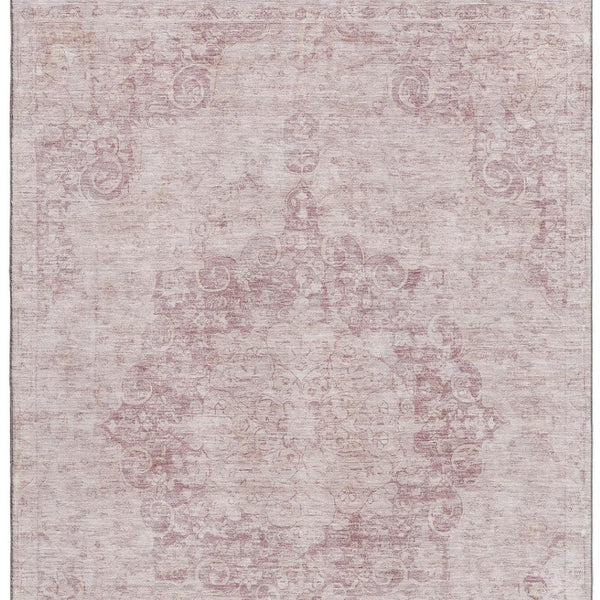 HomeRoots 10' X 14' Pink And Ivory Oriental Area Rug - Washable, UV-Protected, Stain-Resistant & Durable Design 692310