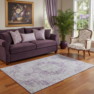 HomeRoots 5' X 8' Purple & Silver Oriental Washable Area Rug - UV Protected, Durable, Stain-Resistant Elegance 692312