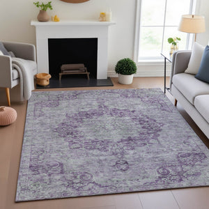 HomeRoots 5' X 8' Purple & Silver Oriental Washable Area Rug - UV Protected, Durable, Stain-Resistant Elegance 692312