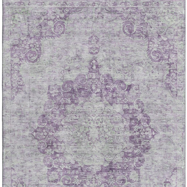 HomeRoots 5' X 8' Purple & Silver Oriental Washable Area Rug - UV Protected, Durable, Stain-Resistant Elegance 692312