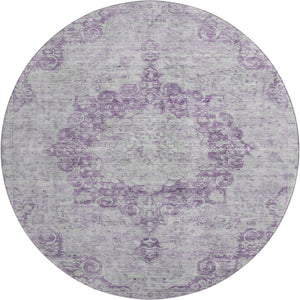 HomeRoots 8' X 8' Stylish Purple and Silver Washable Oriental Round Rug - UV Protected & Easy Care Design 692313
