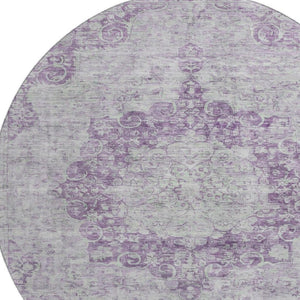 HomeRoots 8' X 8' Stylish Purple and Silver Washable Oriental Round Rug - UV Protected & Easy Care Design 692313
