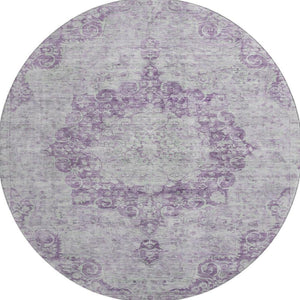 HomeRoots 8' X 8' Stylish Purple and Silver Washable Oriental Round Rug - UV Protected & Easy Care Design 692313