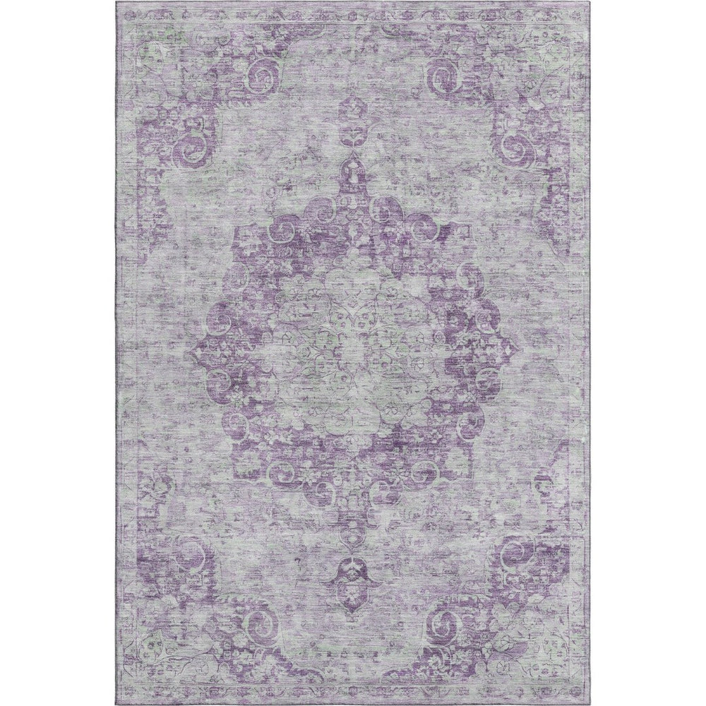 HomeRoots 8' Purple and Silver Oriental Area Rug - Washable, UV Protected, Stain Resistant for Busy Homes 692314