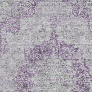 HomeRoots 8' Purple and Silver Oriental Area Rug - Washable, UV Protected, Stain Resistant for Busy Homes 692314
